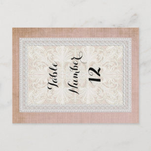 Tischnummern Rustic Lace mit gealtertem Vintage-Li