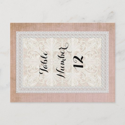 Tischnummern Rustic Lace mit gealtertem Vintage-Li (Vorderseite)