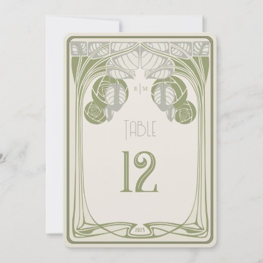 Tischnummern Vintag Mackintosh Bäume weiden grün (Vorderseite)