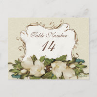 Tischnummern Vintage Magnolie Swirls Damast Karte
