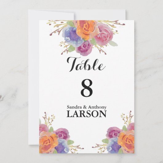 Tischnummern zur Hochzeit von Wasserfarben (Vorderseite)