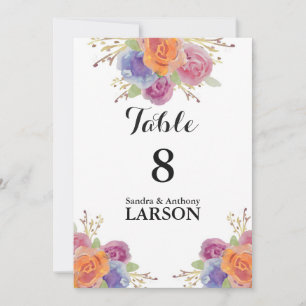 Tischnummern zur Hochzeit von Wasserfarben