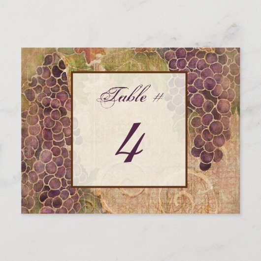 Tischnummernkarte 'Aged Grape Vineyard' Postkarte (Vorderseite)