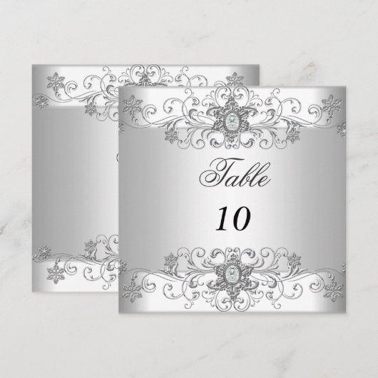 Tischnummernkarten Silber Weiß Diamant Einladung (Vorne/Hinten)