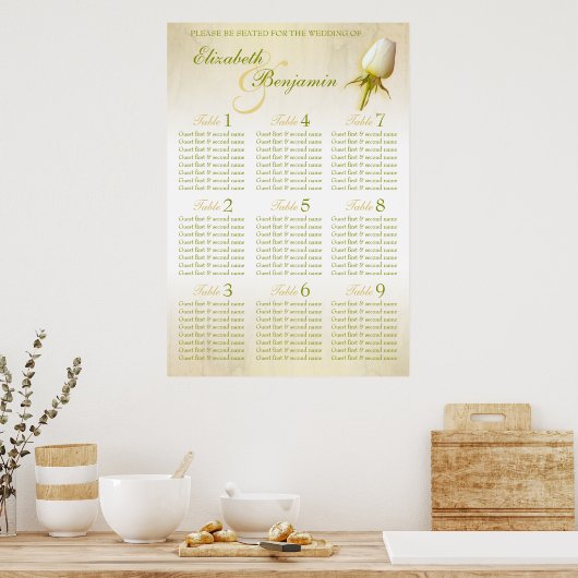 Tischplaner für Hochzeitssitze mit weißer Rose 1-9 Poster (Küche)