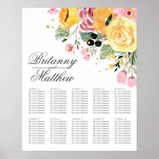 Tischplatzierung Elegante Blumen | Sitzkarten Poster (Vorne)