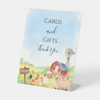 Tischschild für Baby-Party mit Bauernhoftieren Sockelschild