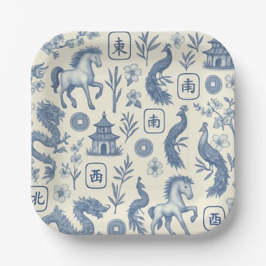 Tischsets im Mahjong-Design zum Jahr des Pferdes Pappteller (Vorderseite)