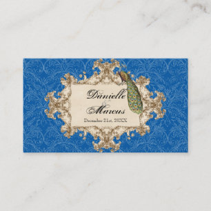 Tischsitze - Vintages blaues Pfau & Etchings Platzkarte