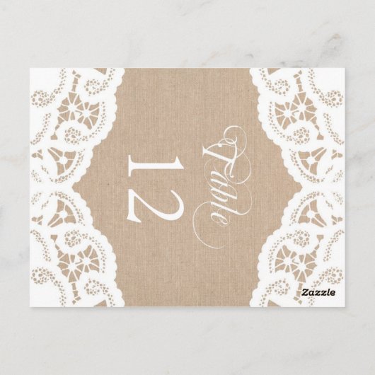 Tischtafeln der Tischnummer Burlap Lace Doily Wedd (Rückseite)