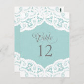 Tischtafeln für Hochzeitstiche mit blauer Spitze Postkarte (Vorne/Hinten)