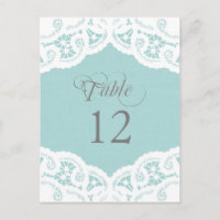 Tischtafeln für Hochzeitstiche mit blauer Spitze