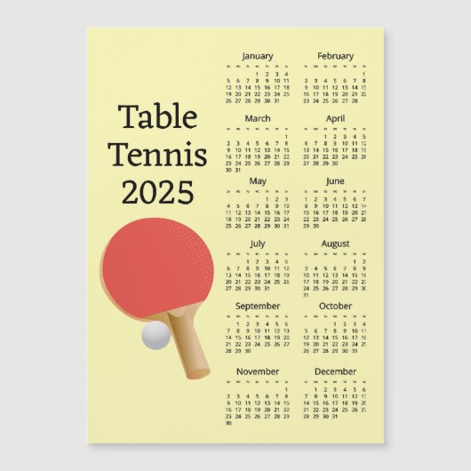 Tischtennis 2025 Kalender Magnetkarte (Vorderseite)