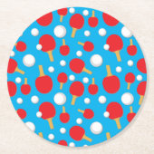Tischtennis Bats and Balls Muster auf blau Runder Pappuntersetzer (Vorderseite)