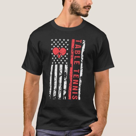 Tischtennis Cool American Flag Paddle T-Shirt (Vorderseite)