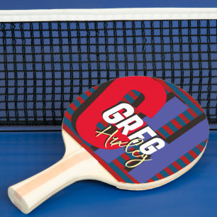 Tischtennis Name fett rot blauer Monogramm Schläger