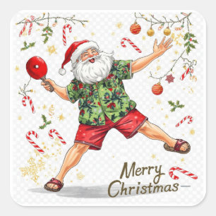 Tischtennis-Weihnachten mit dem Weihnachtsmann Quadratischer Aufkleber