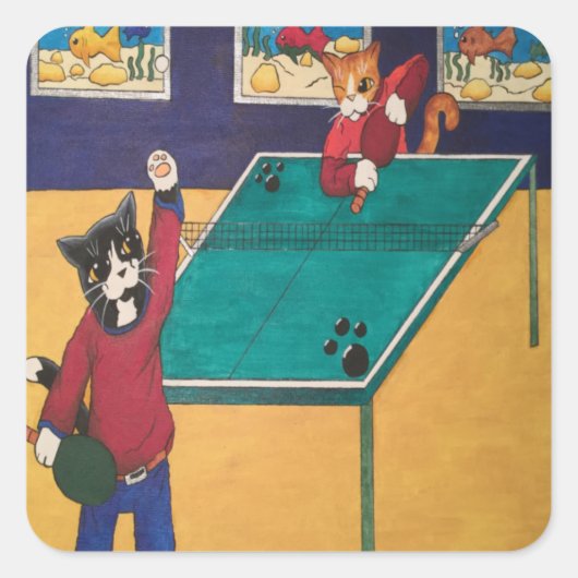 Tischtenniskatzen Quadratischer Aufkleber (Vorderseite)