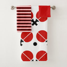 Tischtennisschläger und Ball in Schwarz, Rot Badhandtuch Set