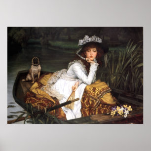 Tissot junge Dame und antike Malerei des Mops Poster