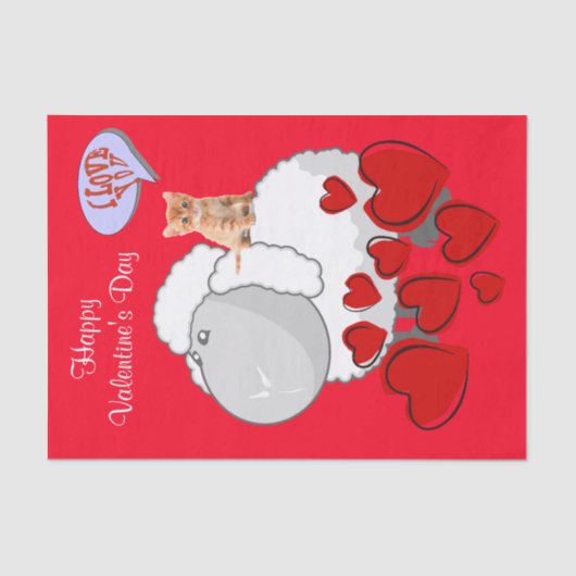 Tissue Happy Valentine's Day Sheep Kitten Seidenpapier (Vorderseite)