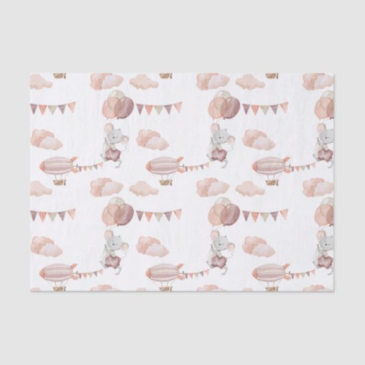 Tissue Paper (25cm x 38cm) - Mouse With Balloons Seidenpapier (Vorderseite)