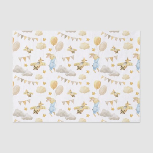 Tissue Paper (25cm x 38cm) - Rabbit With Balloons Seidenpapier (Vorderseite)