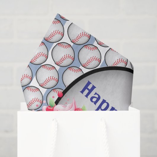 Tissue Paper Blue Baseball Happy Birthday  Seidenpapier (Geschenktüte)