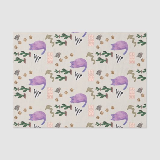 Tissue Paper Cat Fish Cactus Meow Paws Seidenpapier (Vorderseite)