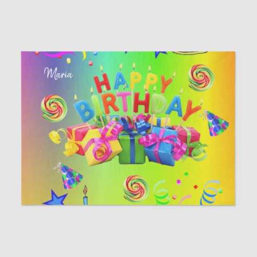 Tissue Paper Colorful Happy Birthday Seidenpapier (Vorderseite)