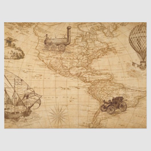 Tissue Paper Decoupage - Vintag Map USA Seidenpapier (Vorderseite)