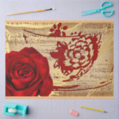 Tissue Paper "Elegante Vintag Music Rote Rose" Seidenpapier (Basteln)