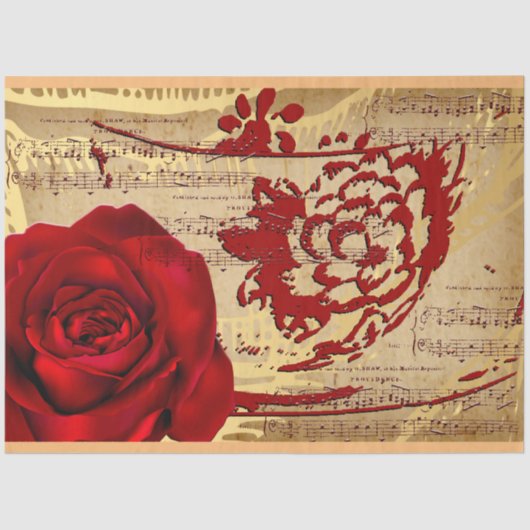 Tissue Paper "Elegante Vintag Music Rote Rose" Seidenpapier (Vorderseite)