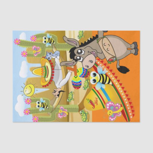 Tissue Paper Mexican Man Donkey Bumblebee Seidenpapier (Vorderseite)