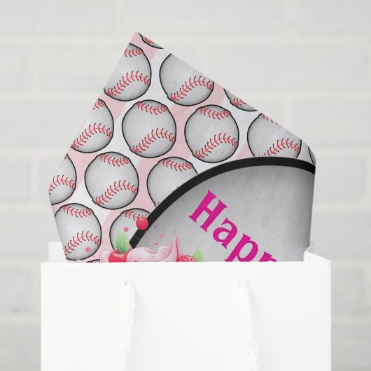 Tissue Paper Pink Baseball Happy Birthday  Seidenpapier (Geschenktüte)