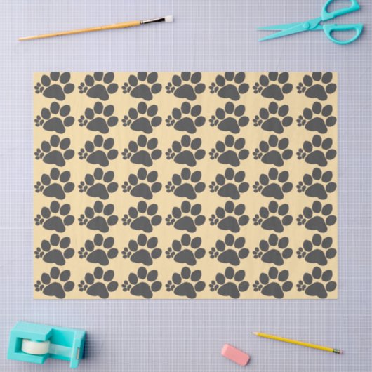 Tissue Paper - Polydactyl Paw Print on Beige Seidenpapier (Basteln)