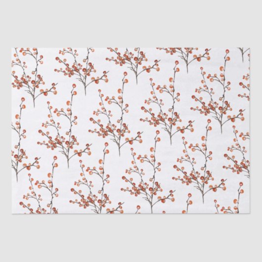 Tissue Paper Red Ilex Berry Branches Seidenpapier (Vorderseite)