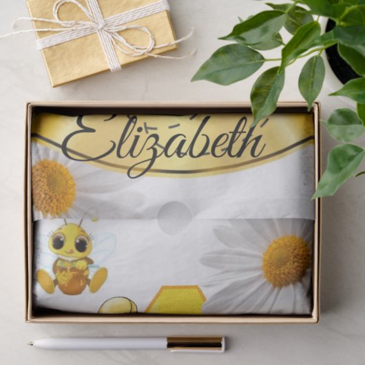 Tissue Paper Stripes Bumblebee White Daisy Seidenpapier (Geschenk)