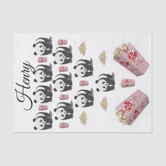 Tissue Paper Stripes Panda Bear Popcorn Seidenpapier (Vorderseite)