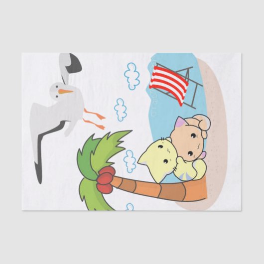 Tissue Seagull Cat Dog Palm Tree Beach Seidenpapier (Vorderseite)