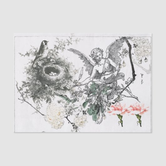 TISSUPAPIER MIT ANGEL UND BIRD SEIDENPAPIER (Vorderseite)