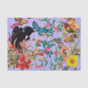 TISSUPAPIERANGEL IN EINEM GARTEN MIT BAUFLÖSEN SEIDENPAPIER