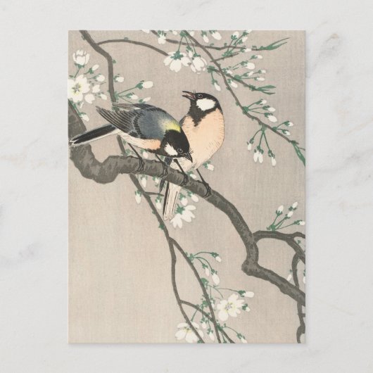 Tit auf Cherry Branch Painting von Ohara Koson Postkarte (Vorderseite)