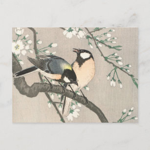 Tit auf Cherry Branch Painting von Ohara Koson Postkarte