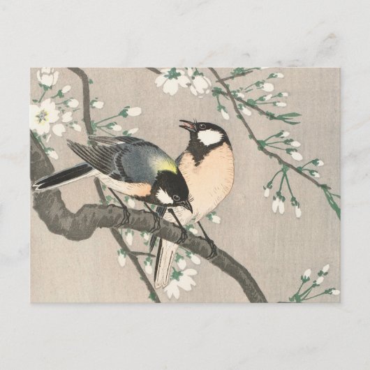 Tit auf Cherry Branch Painting von Ohara Koson Postkarte (Vorderseite)