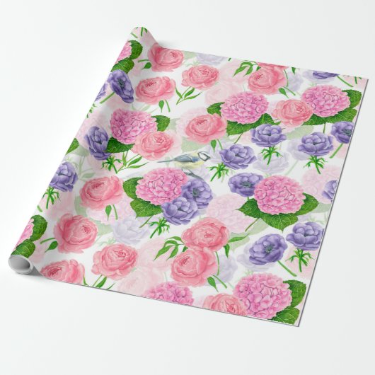 Tit-Vogel und Blume-Packpapier Geschenkpapier (Ungerollt)
