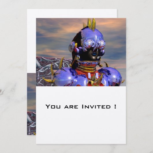 TITAN CYBORG PORTRAIT Blue Science Fiction, Scifi Einladung (Vorne/Hinten)