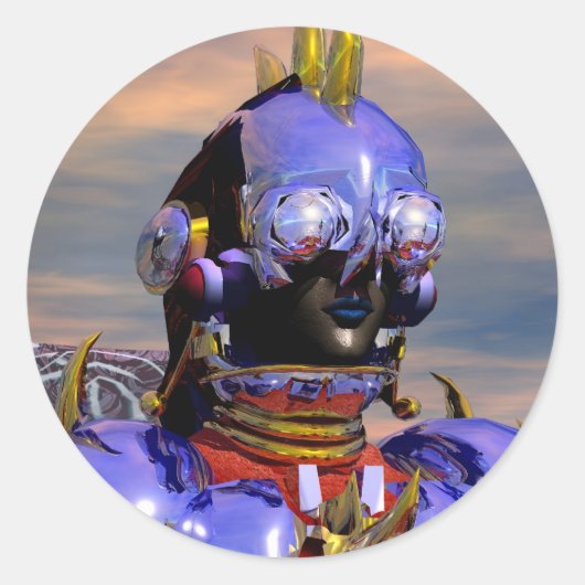 TITAN CYBORG PORTRAIT Blue Science Fiction, Scifi Runder Aufkleber (Vorderseite)