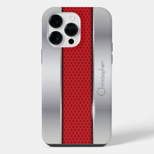 Titan Rot Silber Edelstahl Druck iPhone 14 Pro Max Hülle