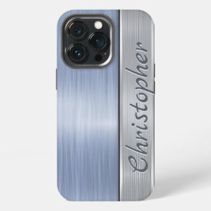 Titanblau und silberner Edelstahldruck iPhone 13 Pro Hülle